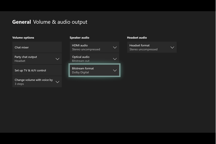 Audio settings on Xbox one and where to change the audio output to optical