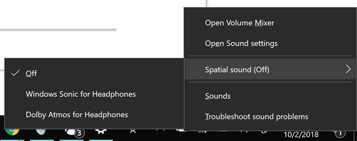 Headphone settings Spatial sound Off