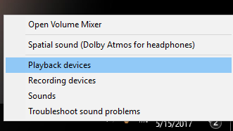 Image showing a popup menu when the volume icon in the bottom right corner of the windows task bar