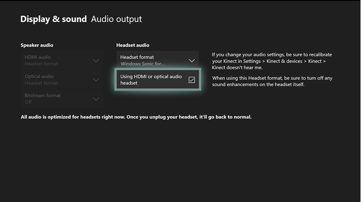 Audio output settings within Display & Sound menu