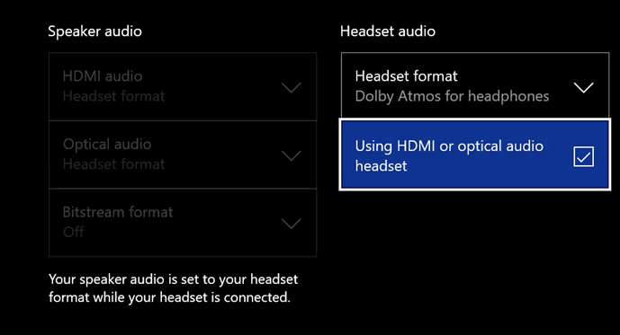 Image showing the audio out settings on Xbox one
