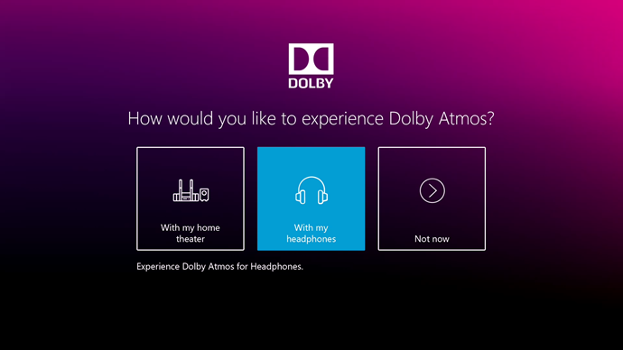 Image showing the Dolby Access app and the selection between home theater and headphones