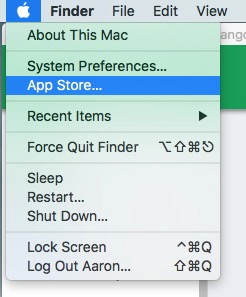 Choosing app store from main Mac menu