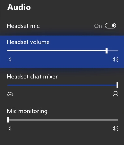 Image of the Xbox one audio mixing menu