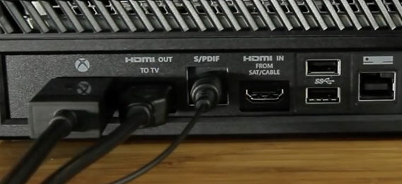 An image of the back of an Xbox one where the optical cable connects to the S/PDIF  connection
