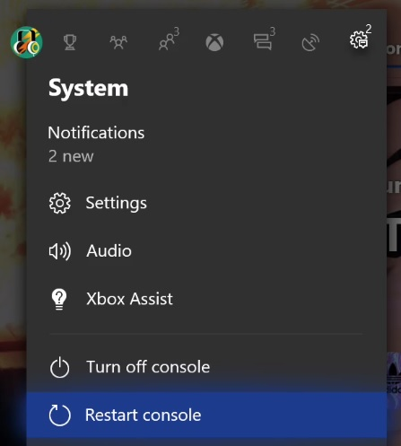 Restart console option within System menu