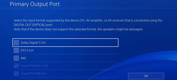 Image showing the audio output format for PS4