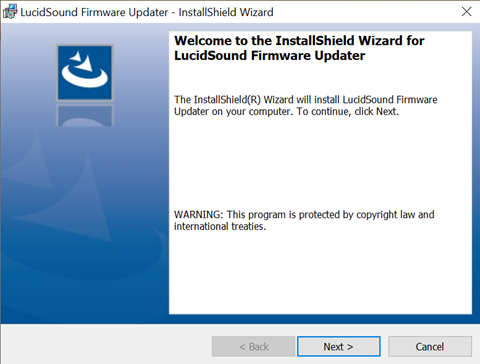 InstallShield wizard window with Next button prompts for setup