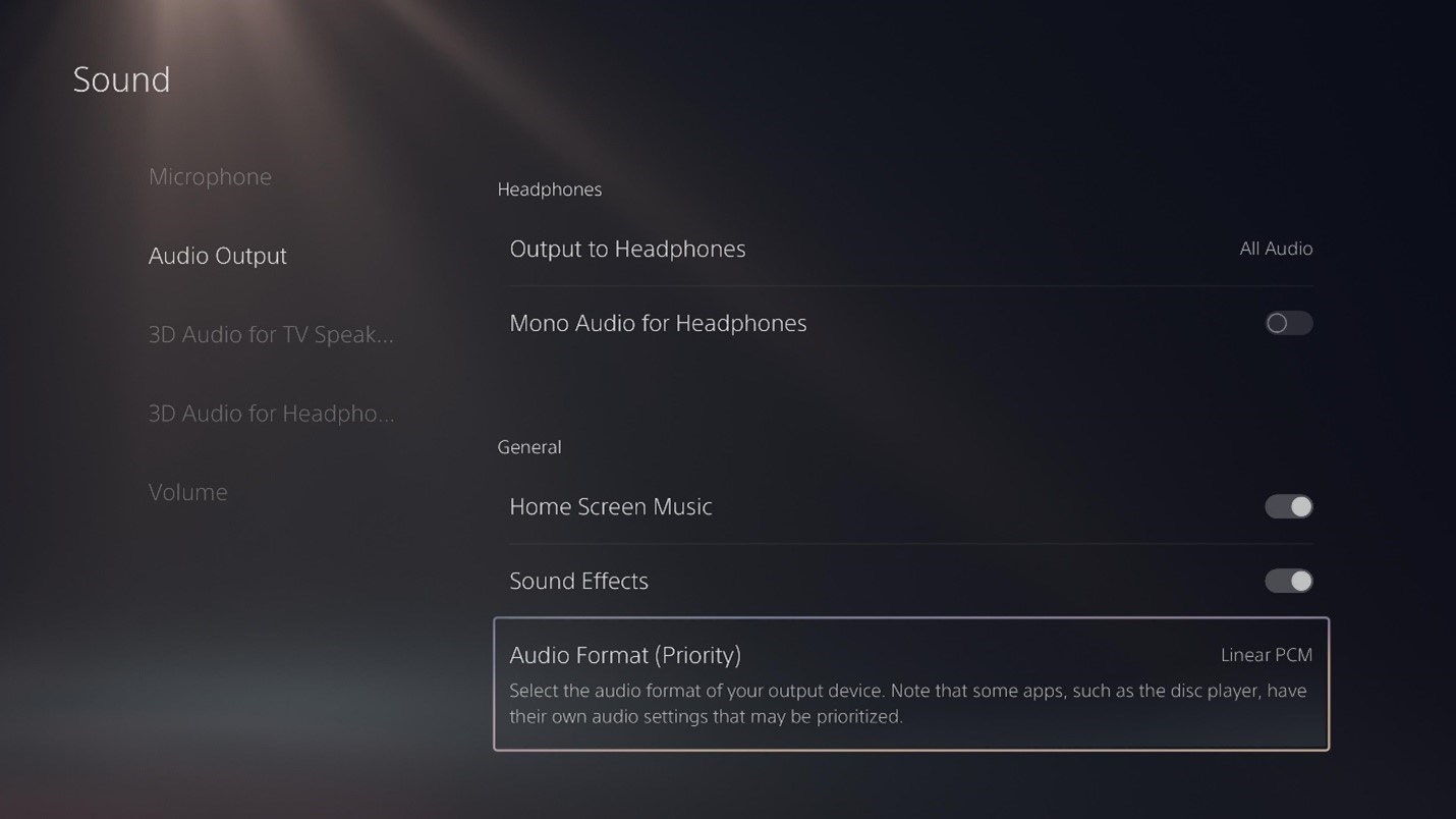 PlayStation Sound Settings screen